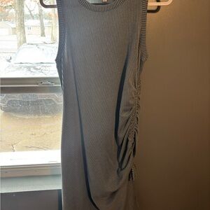 Moa Moa Black and White Sleeveless Ruched Midi Dress